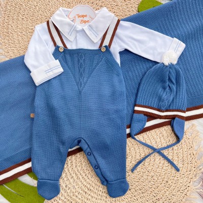 Saída de Maternidade Fofinho - Jardineira e Gorro - Azul Jeans